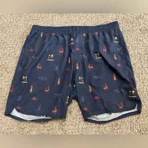 Travis Mathew Swim Trunk Men's Size XL Blue Print Bathing Suit Pool Beach Ocean